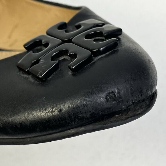 Tory Burch Lowell Ballet Flats Size 9.5 M Black Leather Logo - Picture 7 of 11